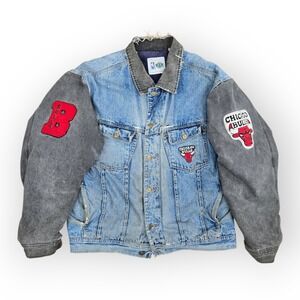 1990s Chicago Bulls‎ Denim Jacket Faded NBA Collectible XL 25x28 Distressed Rare